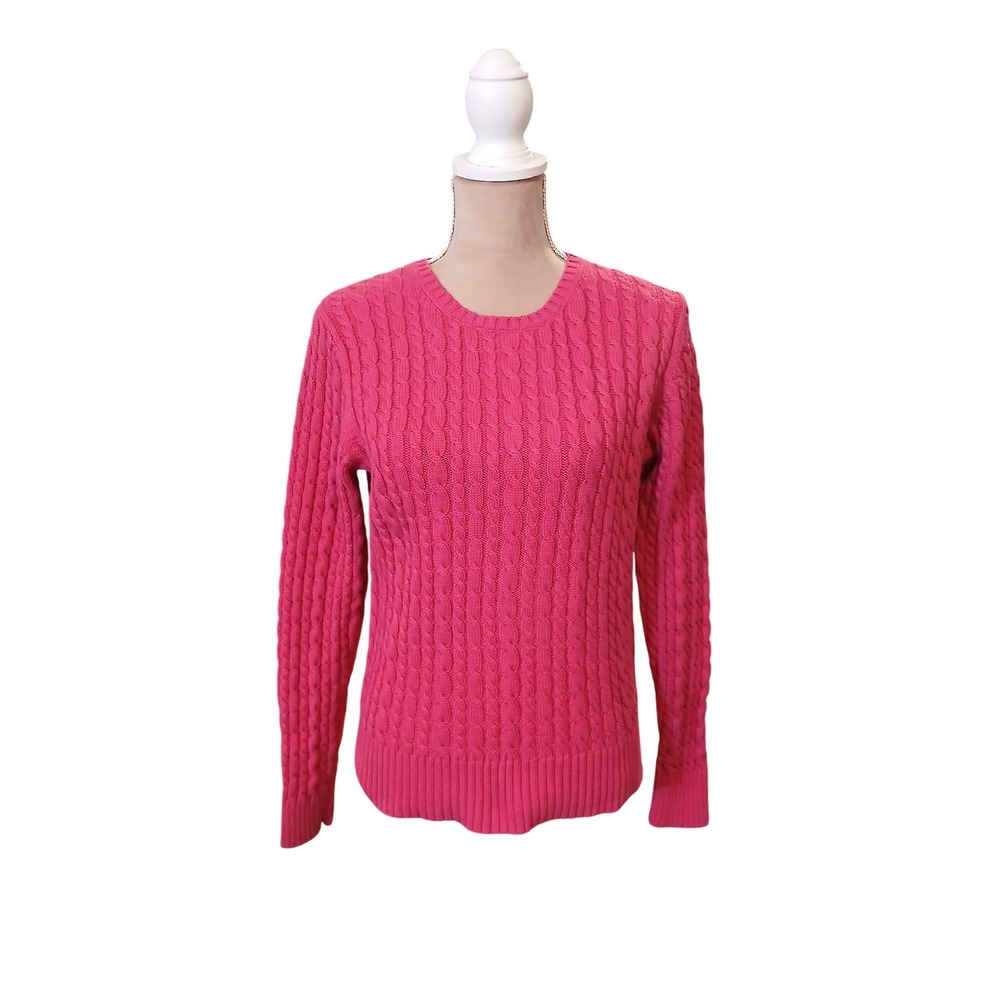 GAP Pink Cable Knit Sweater Crew Neck Long Sleeve Women's Size Large Old Money